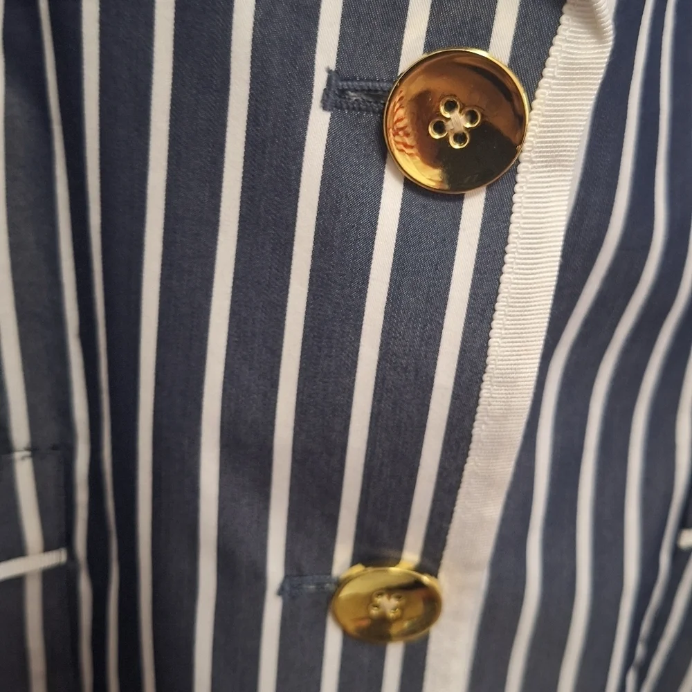 Boston Proper Navy striped two Gold buttons 3 pockets Women's Blazer Size 10 - Picture 4 of 11